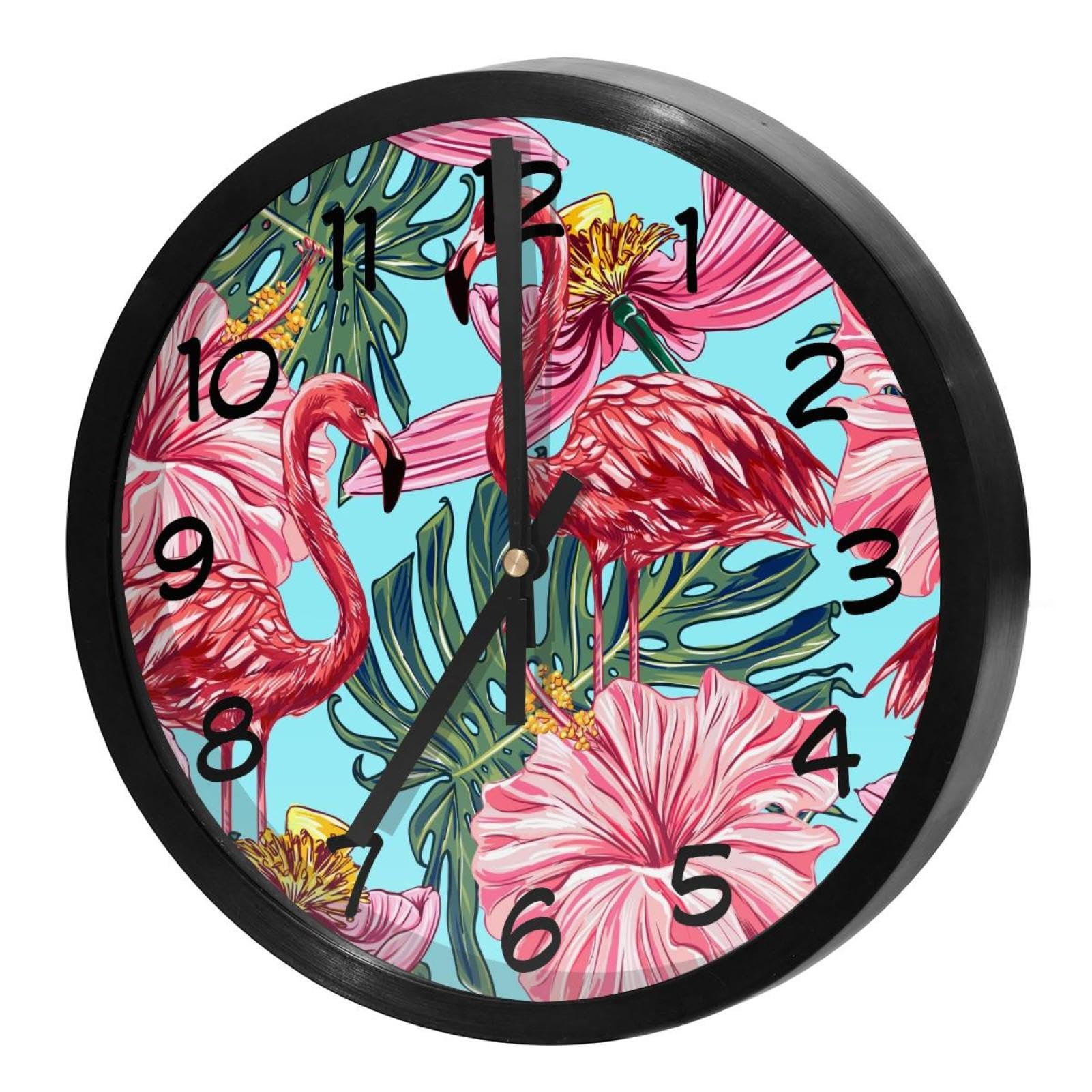Horloge murale à piles sans tic-tac pour éliminer les bruits nocturnes motif tropical