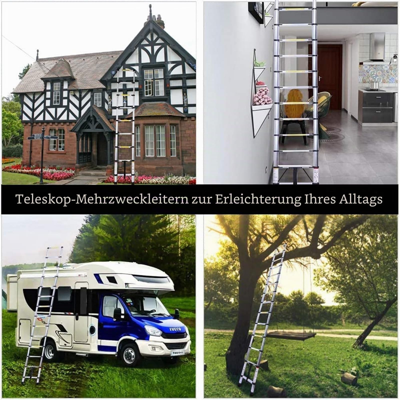 Teleskopleiter 2,6m, Einziehbare Leiter aus Rostfreiem Stahl, TragfäHigkeit 150kg, Geeignet FüR Die Instandhaltung des Hauses, Den Zugang Zum Dachboden, Den BAU Usw.