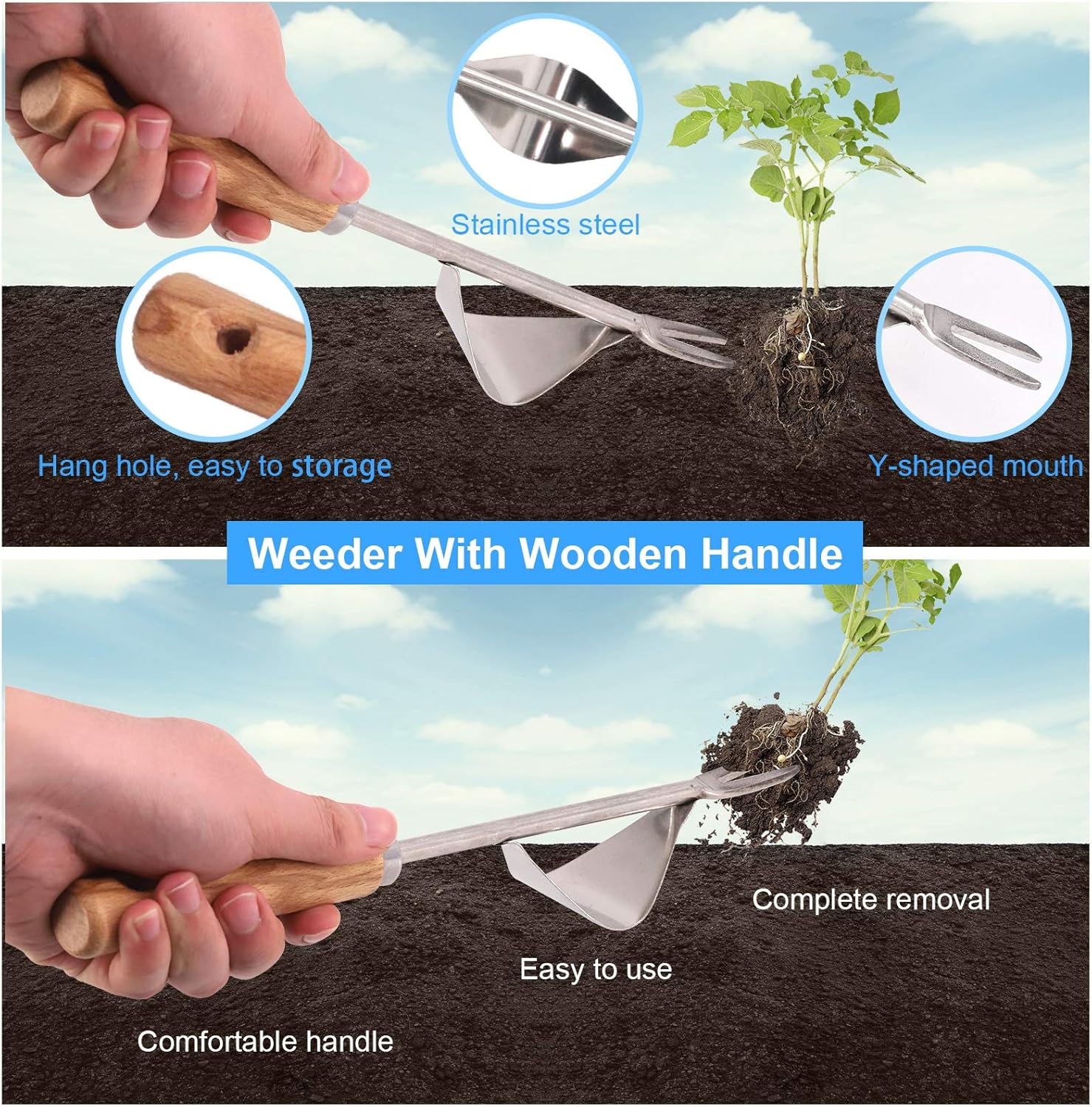 Glarks 5Pcs Hand Weeder Tool Set, 2Pcs Manual Weeder Weed Puller with Hand Trowel and a Pair Anti-Cutting Gloves for Garden Lawn Yard Weed Removel : Patio, Lawn & Garden
