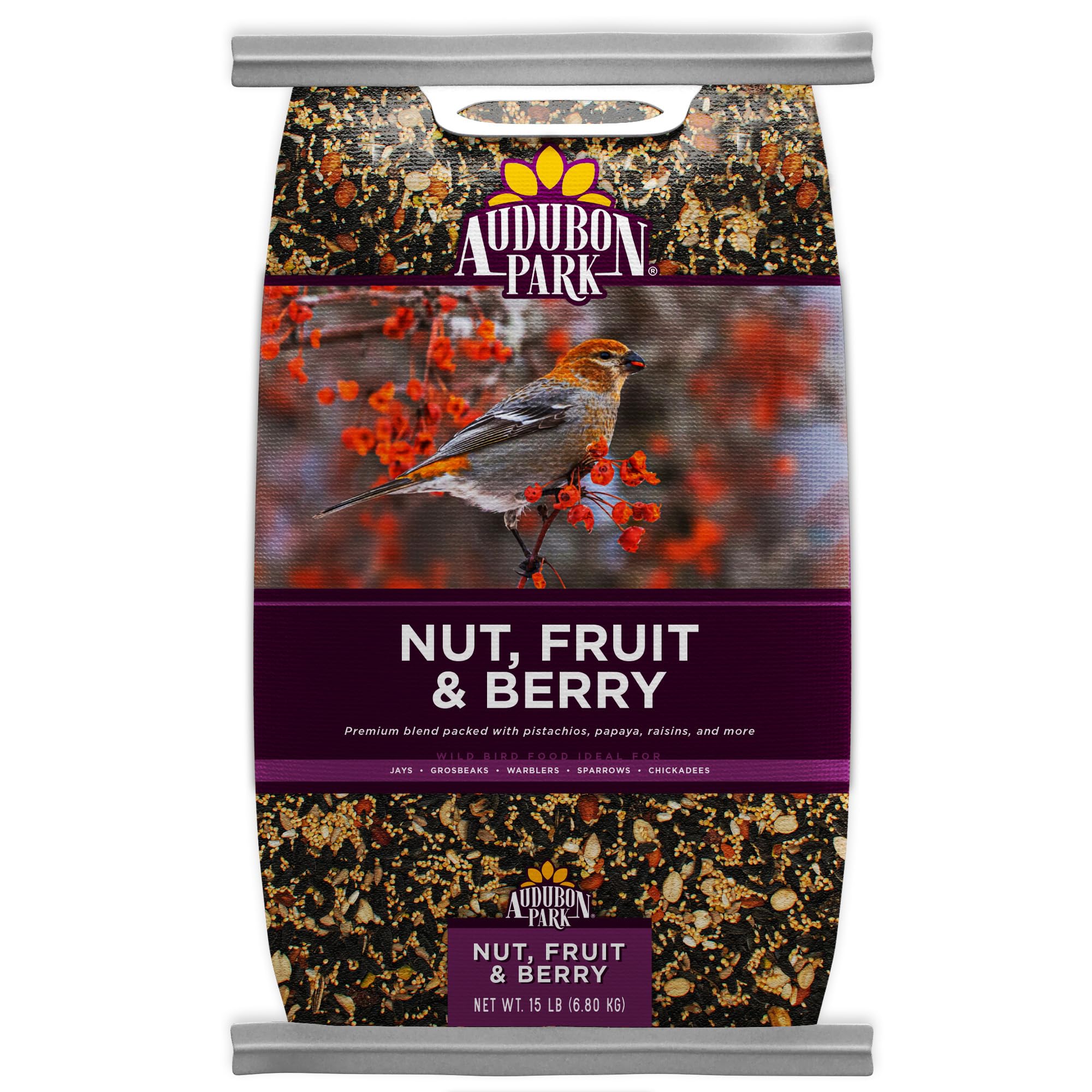 Audubon Park Nut & Fruit Wild Bird Seed – 15 lb. Premium Blend with Sunflower Seeds, Peanuts, Safflower & Dried Fruit – Bird Food for Outside Feeders