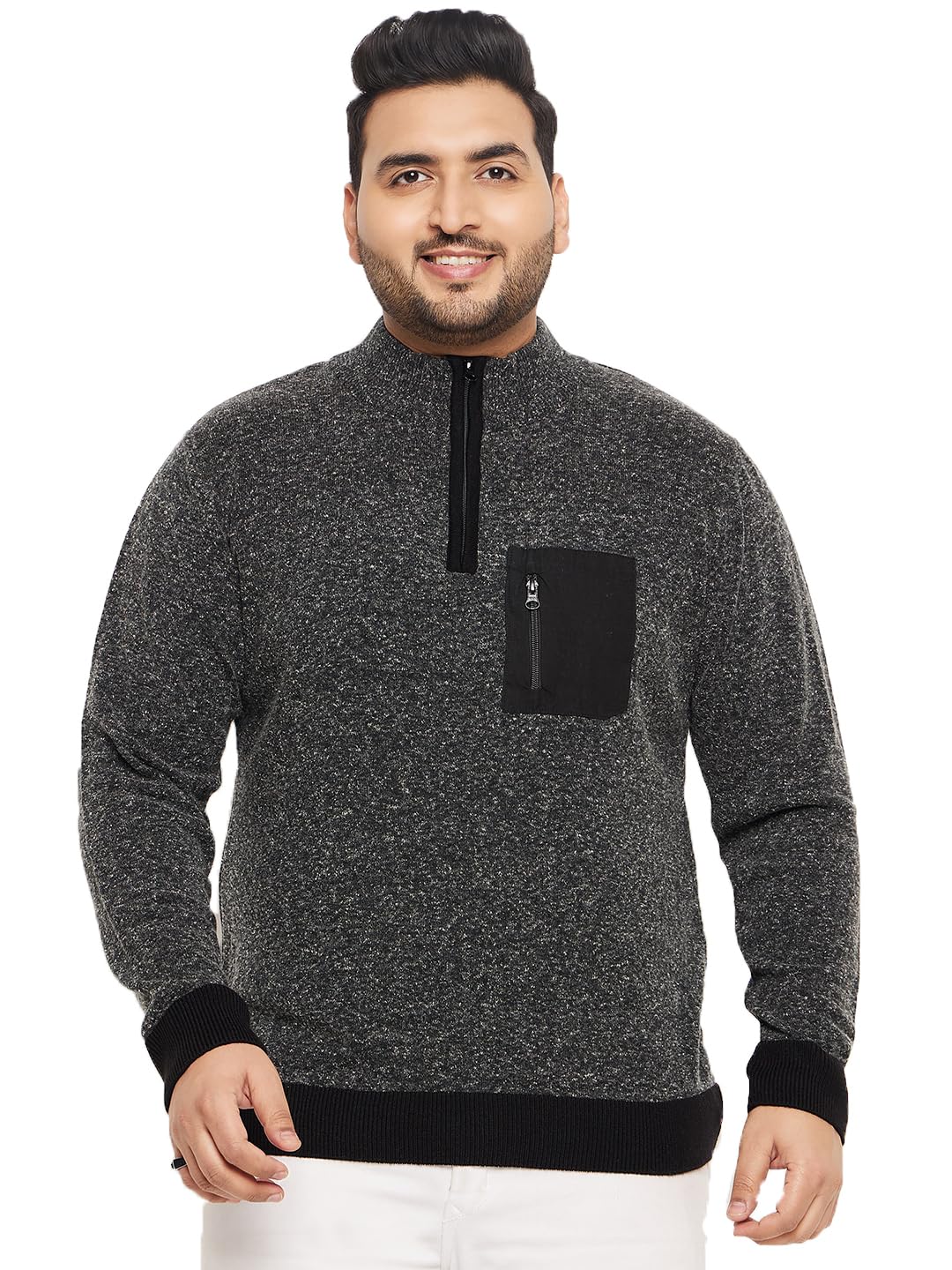 club york Men’s Plus Size Black Half-Zip Sweater – Full Sleeve Winter Pullover with Chest Pocket | Warm & Stylish Big Size Knitwear_CYC280XL_4XL-picture-15