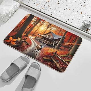 Autumn Forest Pathway to Cabin Bath Mat Super Absorbent Non-Slip Rubber Quick Dry Rug for Bathroom Bedroom Living Room Home Decor Gift 24”×35”