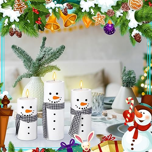 Miniatura 6 de 3 portavelas de madera de muñeco de nieve de invierno con pilas LED, luces de té de muñeco de nieve de Navidad, centros de mesa de velas de madera