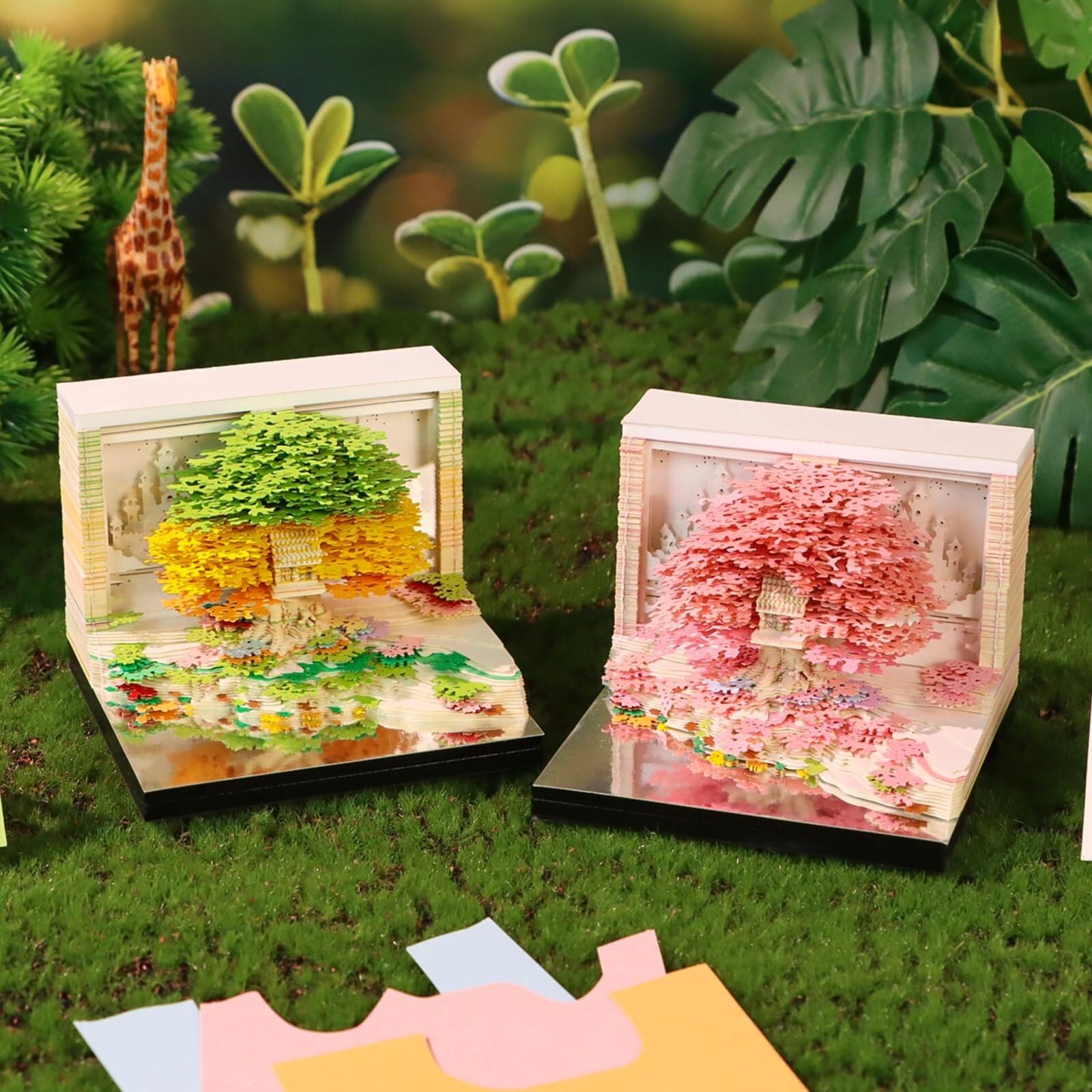 Motivierende Tischkalender Kalender 2026, Schreibtisch-Notizblock mit 3D-Katzenmotiv aus Papier, Geschenkidee AT-A-GLANCE 2026 Wandkalender(Tree House-A,With Light)