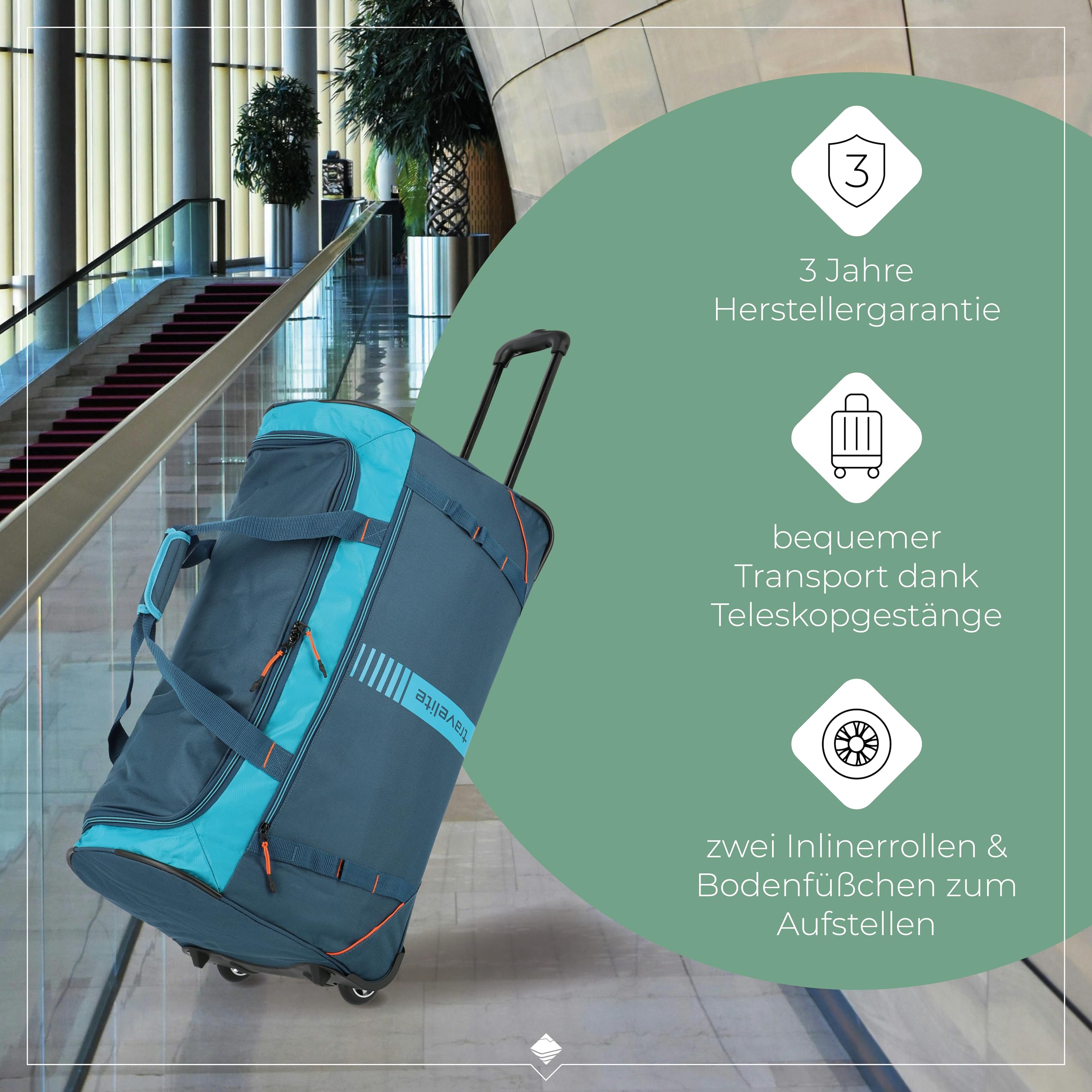 travelite Trolley Reisetasche mit Rollen, Sporttasche Basics Active, große Rolltasche im frischen Design, 71 cm, 86 Liter