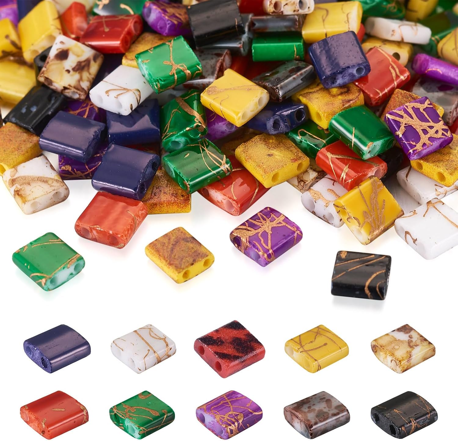Craftdady 200pcs 2-Hole Glass Seed Beads Flat Square Tila Beads Double Hole Carrier Beads 5x4.5-5.5mm for Multi-Strand Jewelry Bracelet Craft Making