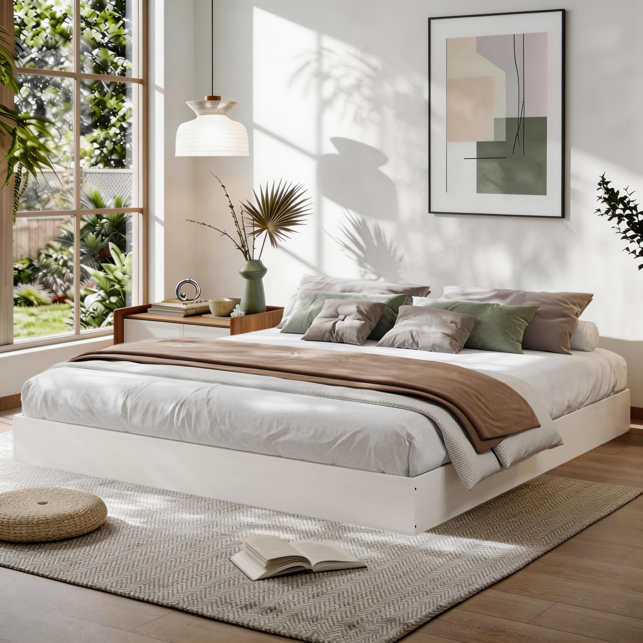 Garvee King Size Wood Platform Bed Frame, Floor-Standing No-Gap Design, Modern Minimalist No Headboard Bed Frame, Wood Slat Support, No Box Spring