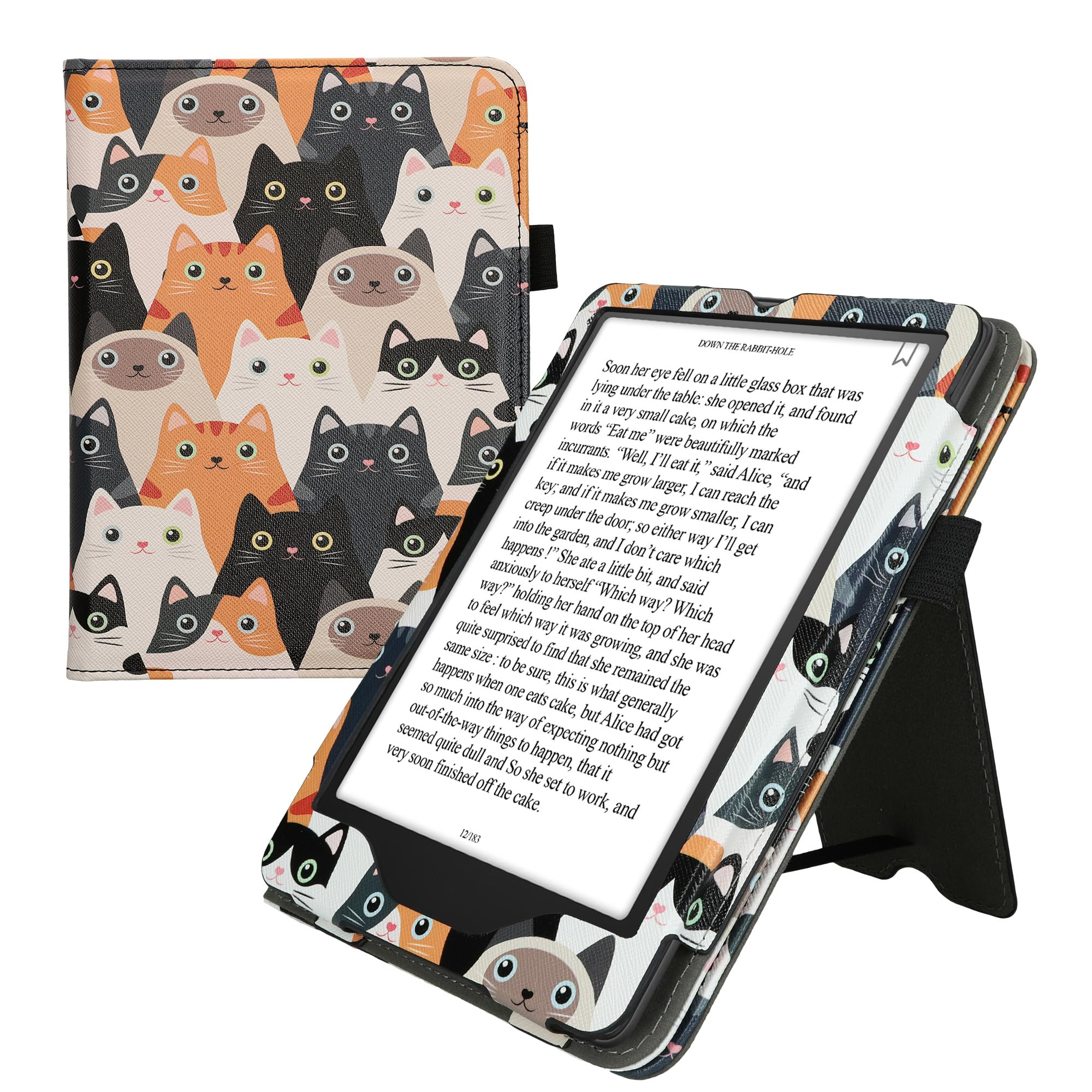 kwmobile Custodia Compatibile con Amazon Kindle Paperwhite (2024)/Colorsoft - Case Custodia Ecopelle Cover con Chiusura Magnetica Autosleep - Gatti Arancione/Nero/Bianco