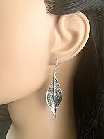 Vista 7 de Wavy Leaf on Sterling Silver Dangle Earrings Bohemian Boho
