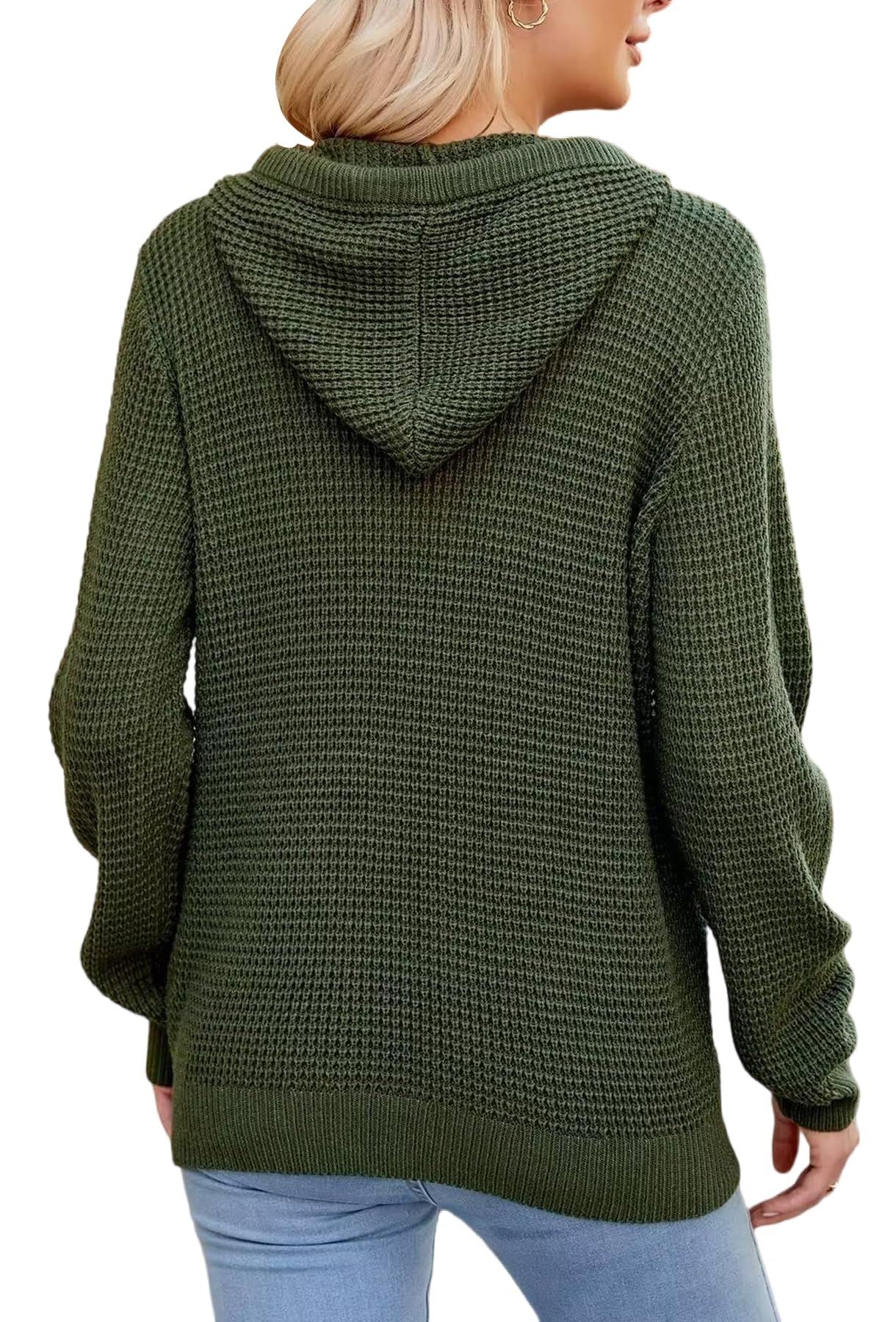 TrendiMax Sweat à Capuche en Tricot pour Femme - Boutonnière - Col en V - Pull à Manches Longues - Automne et Hiver - Haut avec Capuche