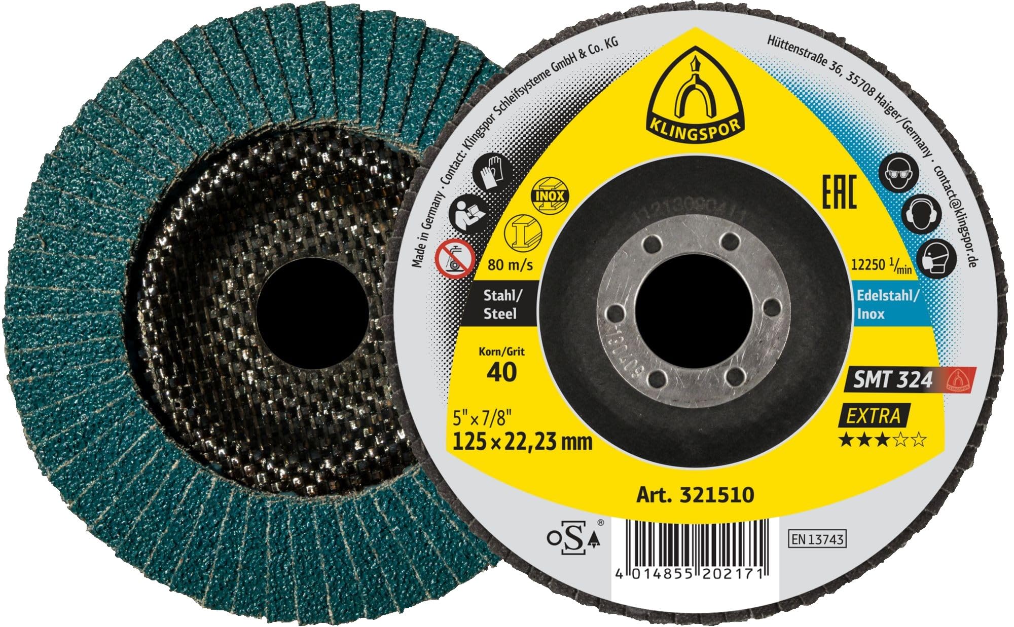 SMT 324 Schleifmopteller, 125 x 22,23 mm Korn 40 gewölbt - 10 Stück