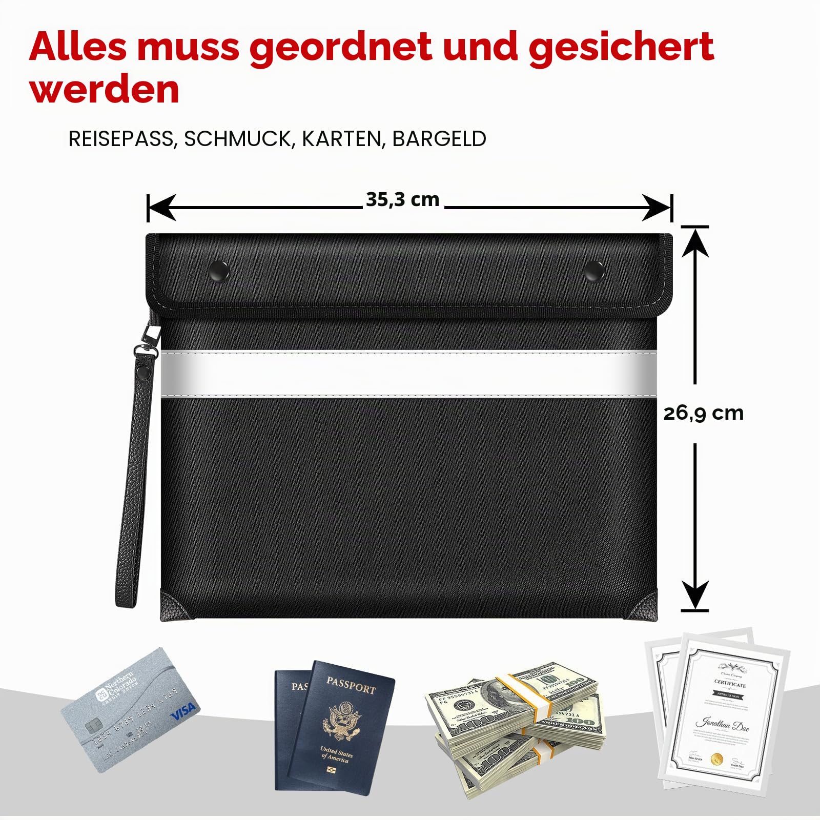 Fireproof Document Bag 5200°F Heat Insulated,Water Fire Proof Bag,Fireproof Money Bag for Cash
