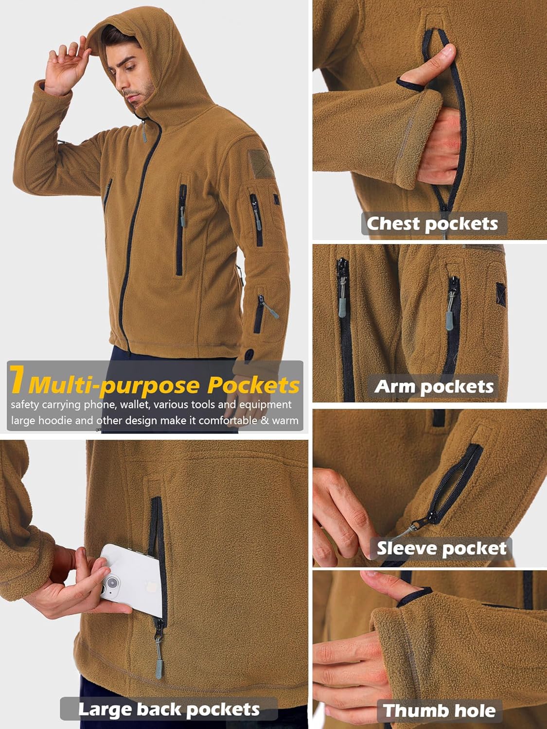 ReFire Gear Men's Warm Military Tactical Sport Fleece Hoodie Jacket - Image 5