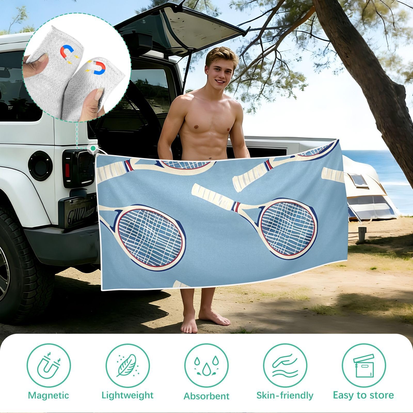 Grandes serviettes de plage avec sacs en maille pour adultes, serviette de bain avec fermeture magnétique, anti-sable, absorbante à séchage rapide, pour piscine, camping et voyage, 190 x 80 cm