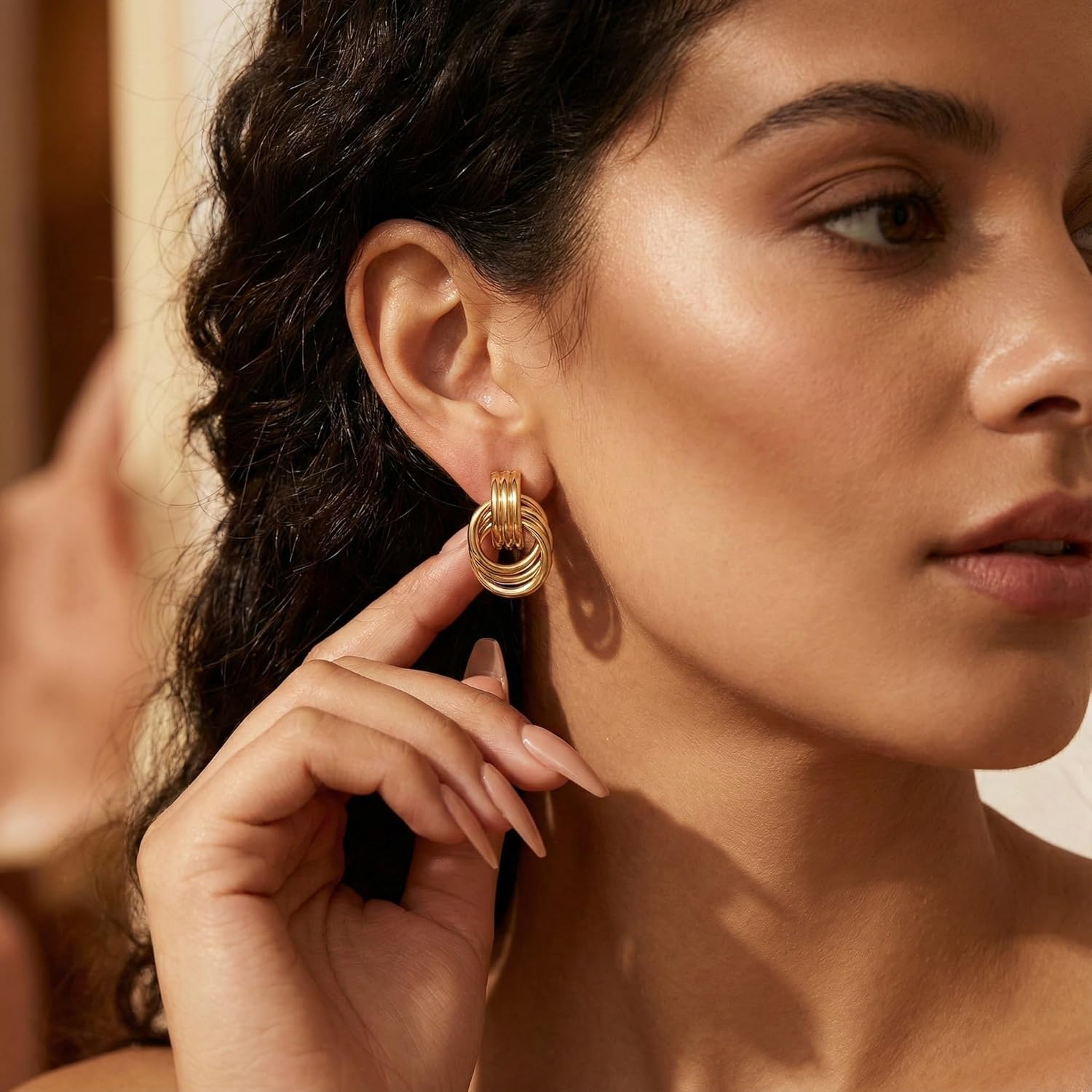 Gold Knot Earrings for Women Trendy Stud Earrings Chunky Statement Drop Dangle Earrings Lightweight Hypoallergenic Jewelry Women Christmas Gifts - Image 2