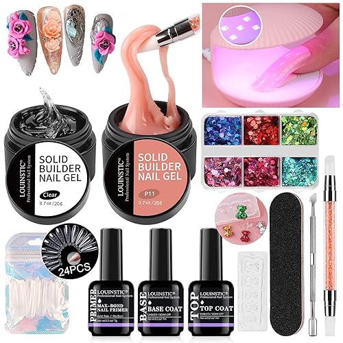 LOUINSTIC Solid Builder - Kit de 2 unidades de gel sólido para escultura UVLED, gel de extensión de uñas para esculpir uñas 3D, gel sólido para uñas