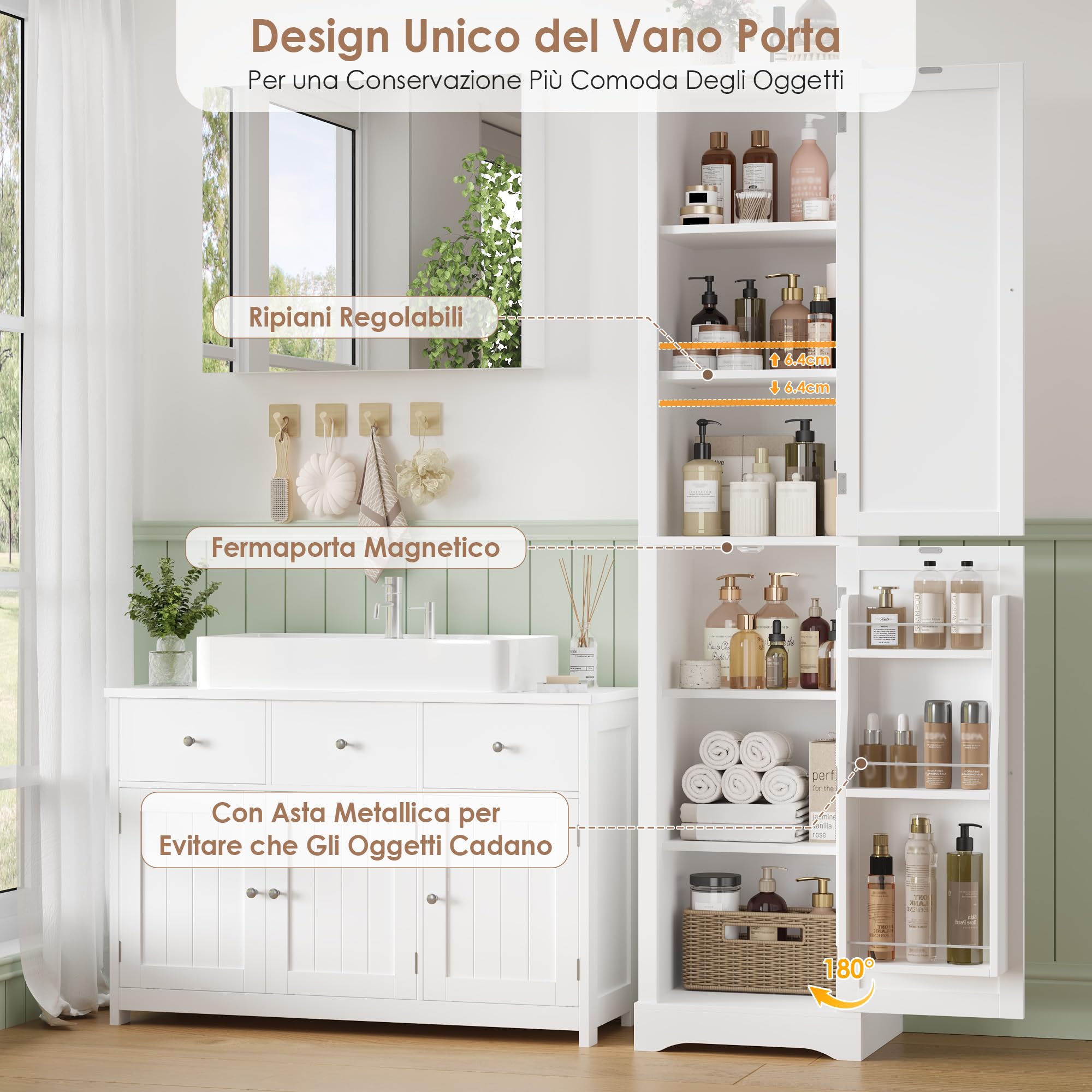 FOREHILL Colonna Bagno con Mensole per Porte 40x30x180cm Bianco