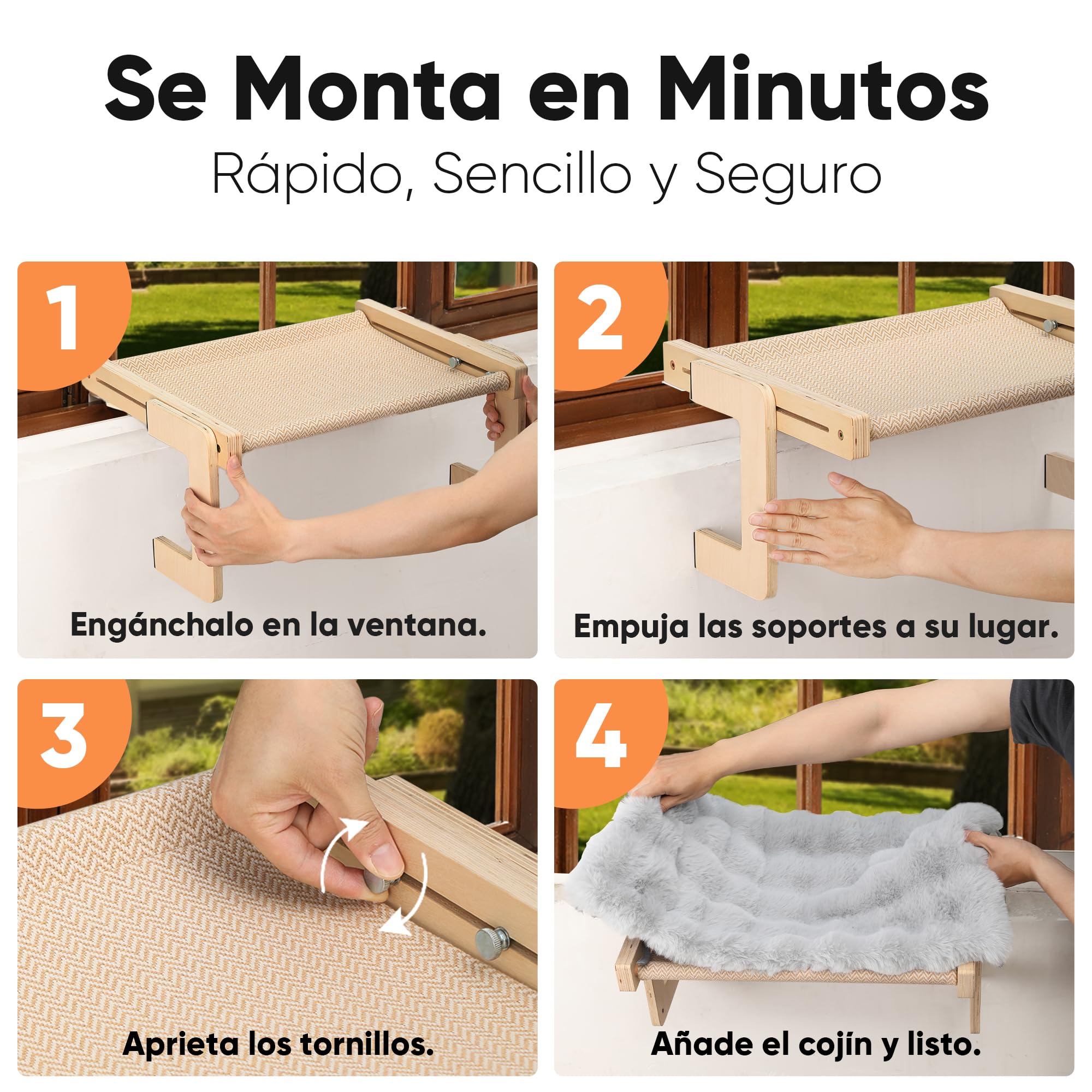 FUKUMARU Hamaca para Gatos Ventana Cama para Gatos Repisa, con cojín Suave, Estructura Reforzada de Madera y Metal, Hamaca Convertible. Soporta hasta 20kg