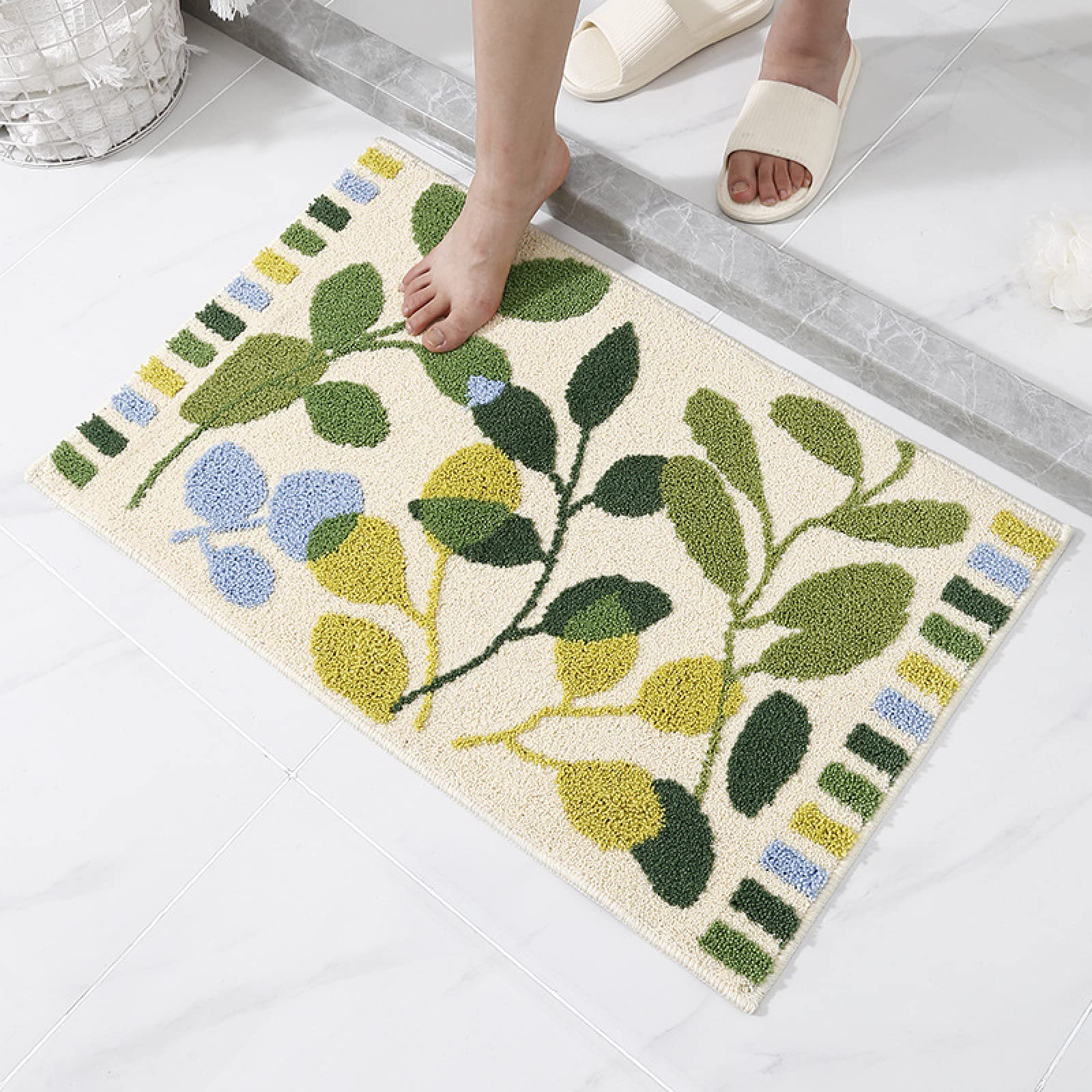 KGAIXN Bath Mat Non Slip 40x60CM Green Yellow Leaves Soft Flannel Bathroom Mat Water Absorbent Machine Washable Bottom Grip Carpet for Inside Tub Shower, 50×80cm, 50×80cm