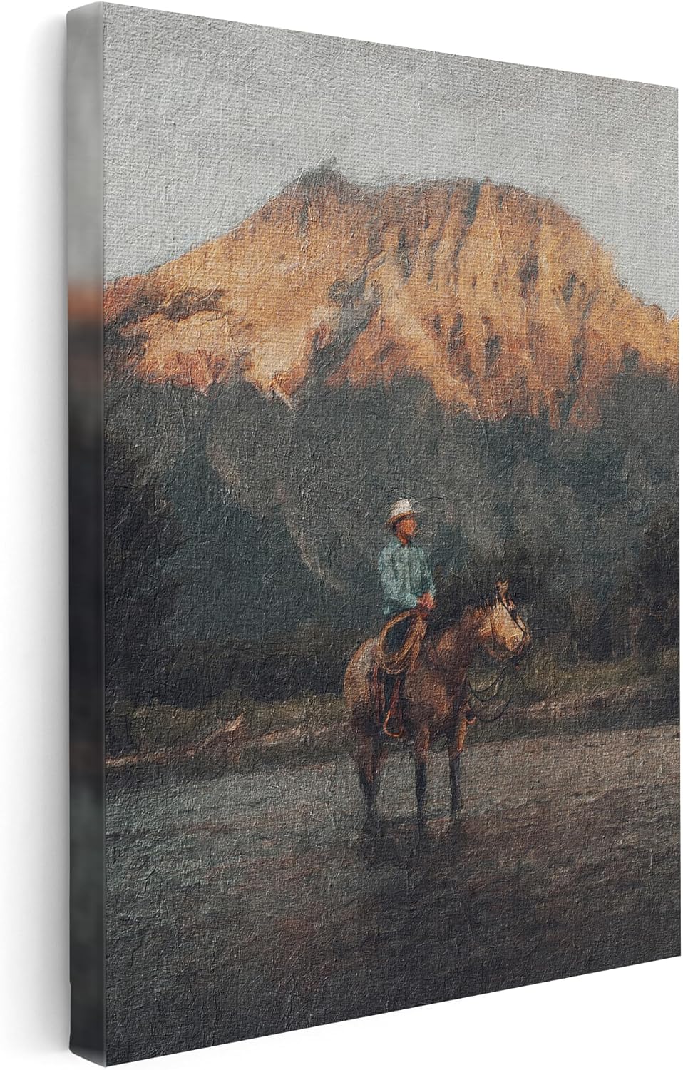 Poster Master Cowboy Canvas - Retro Landscape Print - Wild West & Western Art - Horse Riding Art - Gift for Men & Women - Rustic Decor for Bedroom or Farmhouse - 8x10 STRETCHED Canvas