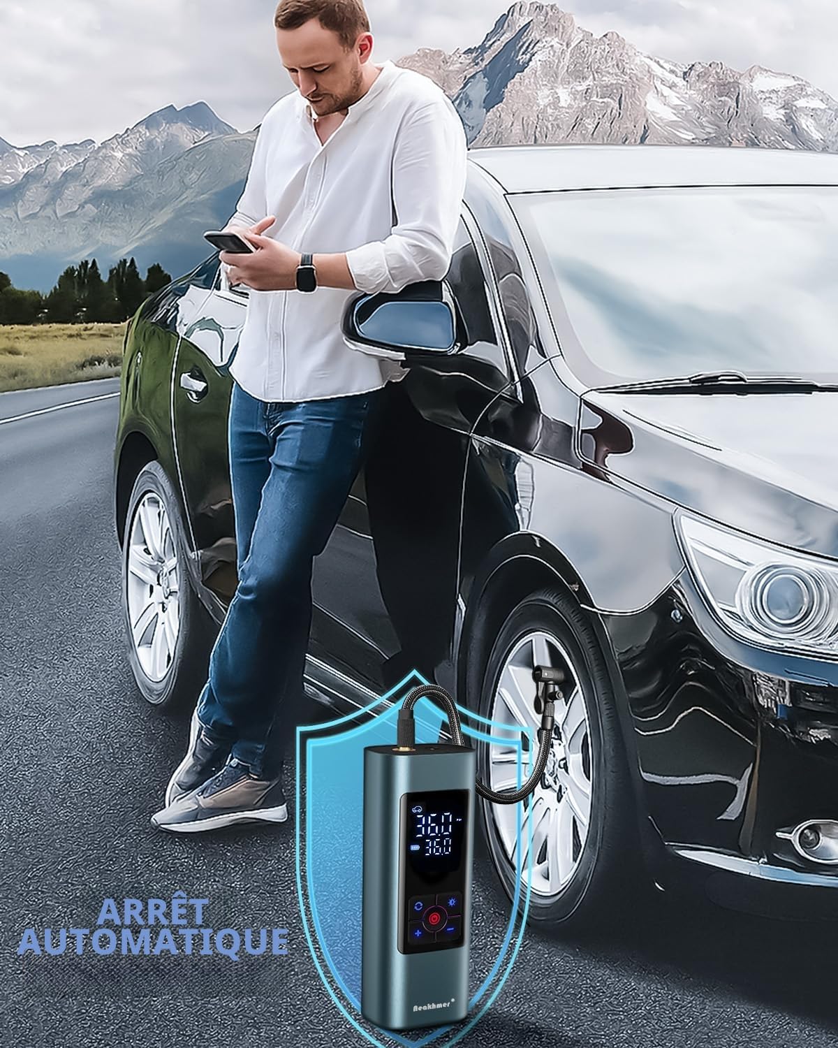 Neakhmer Mini compresseur sans Fil 150 PSI Pompe à air électrique avec Fonction de dégonflage – Pompe Portable pour Voiture, Moto, vélo