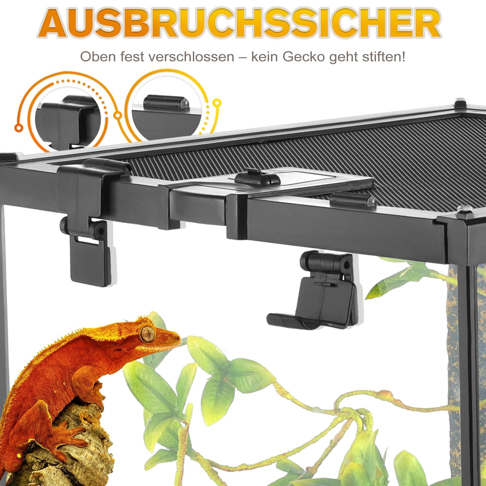 Mini terrario de vidrio para reptiles, vivero, tanque de visión completa, jaula de hábitat de vidrio para anfibios con ranura de alimentación y hebilla de bloqueo de caja (50.8 cm de