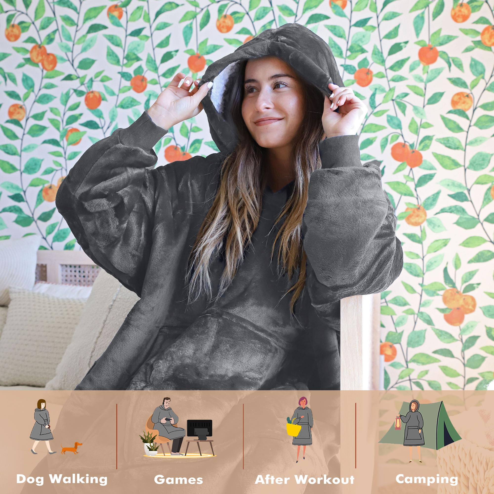 Catalonia Classy Couverture à Capuche Sherpa surdimensionnée Grand Sweat à Capuche, Couverture de Pull Chaud et Moelleux avec Poche Avant, Cadeaux d'hiver pour Adultes Femmes Hommes
