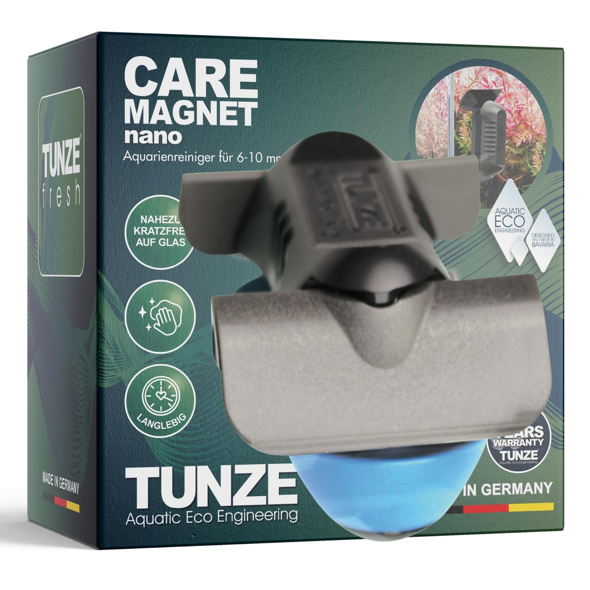 TUNZE Care Magnet Nano I Aquarienreiniger für 6-10mm Glasstärke I schlanker Scheibenreiniger mit abgerundeten Kunststoffklingen I Algenmagnet mit stark minimierter Kratzgefahr I Aquariumglas-Reiniger