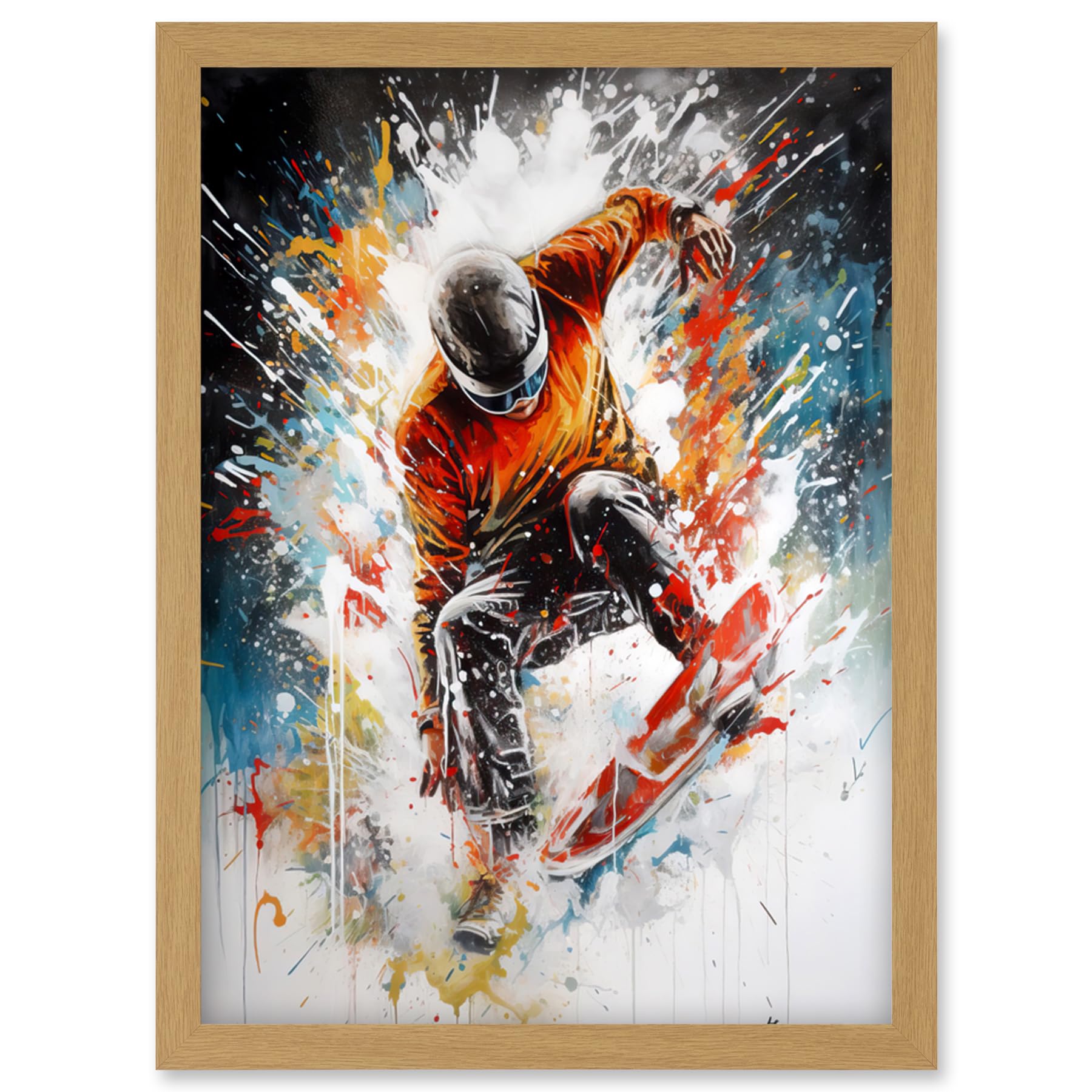 Artery8 Extreme Sports Snowboarding Paint Splat Portrait Artwork Framed Wall Art Print A4