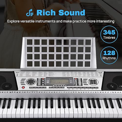 Miniatura 3 de AW Teclado electrónico de 61 teclas piano de órgano música pantalla LCD eléctrica canciones de demostración salida midi 125 ritmos 345 timbress