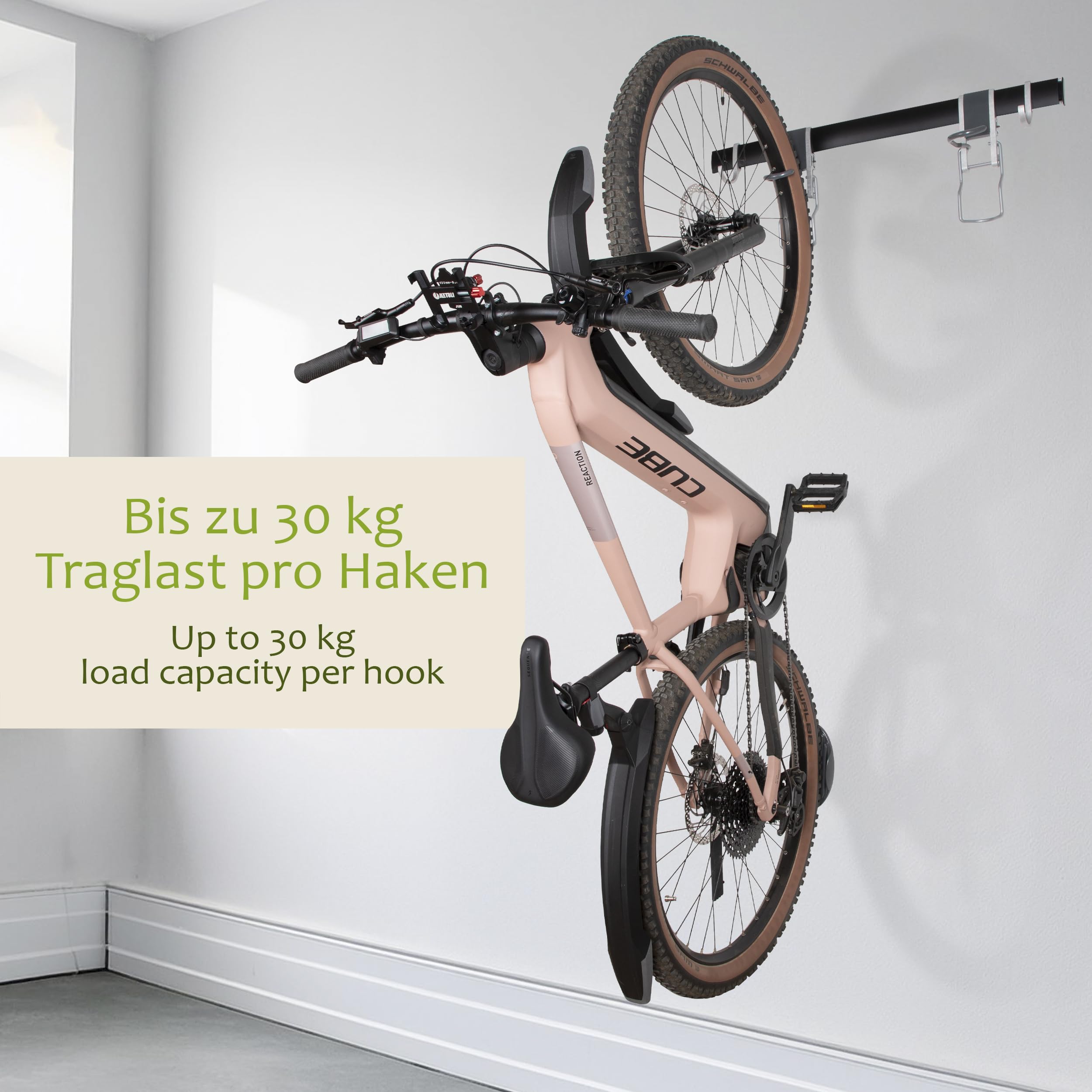 ONVAYA® Fahrrad-Wandhalterung 2er Set ǀ vertikale Halterung für bis zu vier Fahrräder ǀ mit Klick-System ǀ Haken für Helm und weiteres Zubehör ǀ Rennrad-Wandhalterung