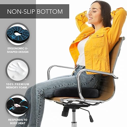 Miniatura 8 de Everlasting Comfort Almohada de dona para aliviar el dolor de coxis, cojín ergonómico de asiento, almohada para hemorroides para sentarse, cojín de