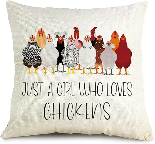Funda de almohada de pollo de granja decoración de Just A Girl Who Loves Polickens regalos para amantes de los pollo regalos para mujeres