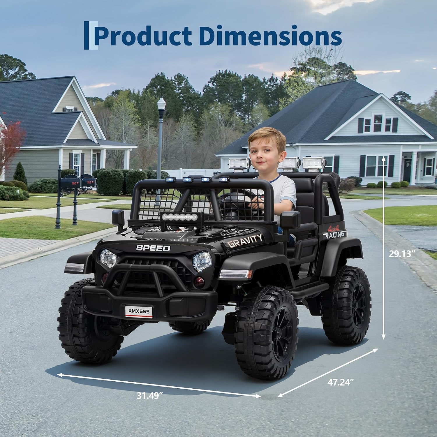 Garvee 24V 2-Seater Kids Electric Truck with Parent Remote Control, 100Min Ride-on Car, 4WD Dual Motor, 2 Speeds, Spring Shock Absorber, LED Headlights, Siblings Gift Kids Electric Vehicle, Black