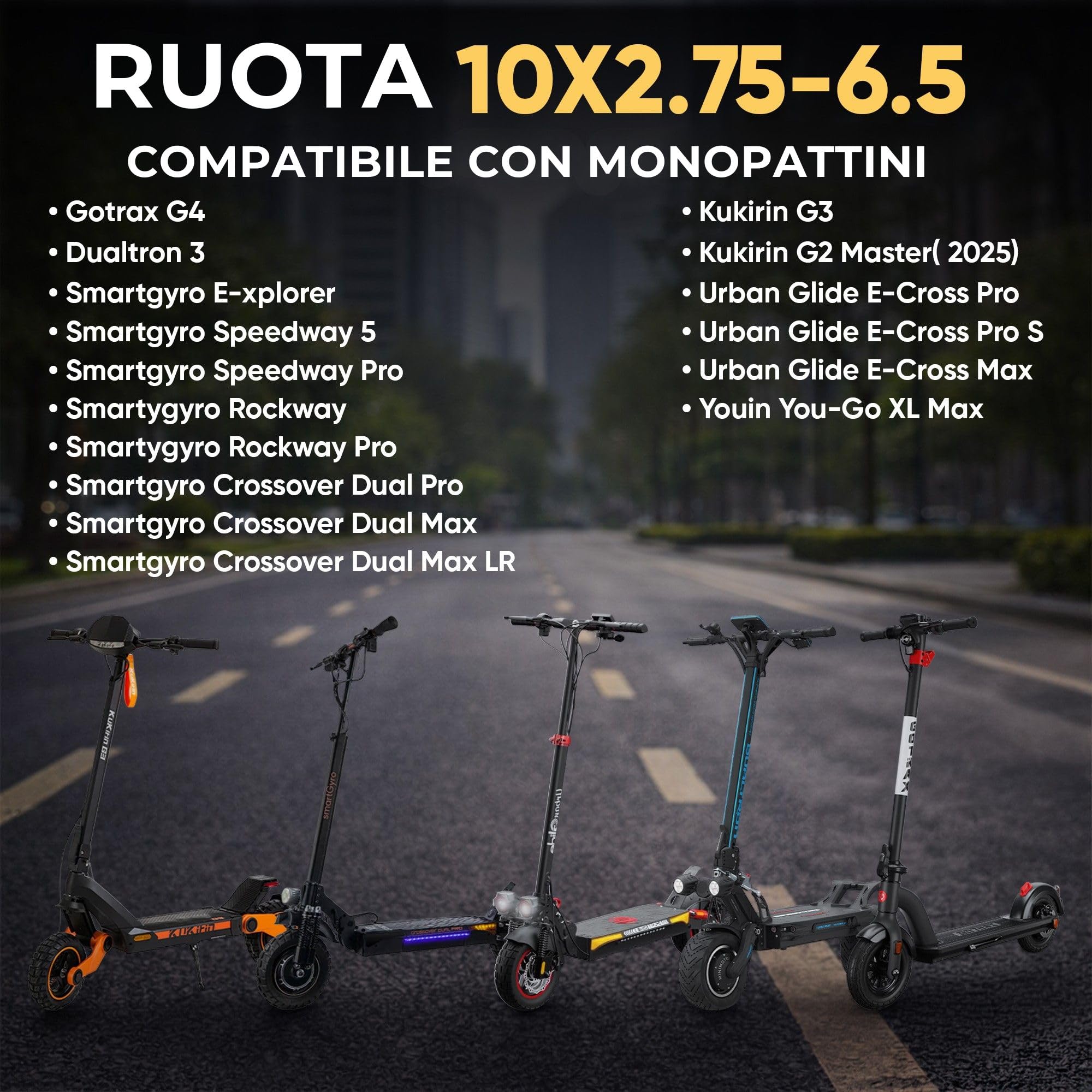 ANSENI Gomme Monopattino 10x2.75-6.5, Ruota Tubeless 10 Pollici per Scooter Elettrico Smartgyro Speedway Rockway/crossover/kukirin G3/ Kukirin G2/dualtron 3 (1 Ruota)