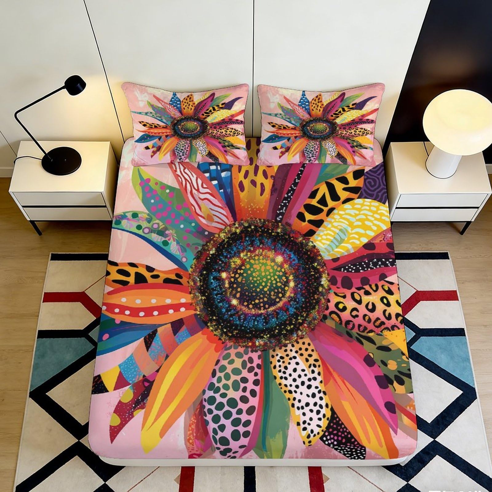 Pnayamiorkfel Style-8 3D Printed Colorful Sunflower Fitted Sheet Microfiber Soft Artistic Flower Bed Cover For Bedroom Dorm Mattress Decor 90X200x25cm