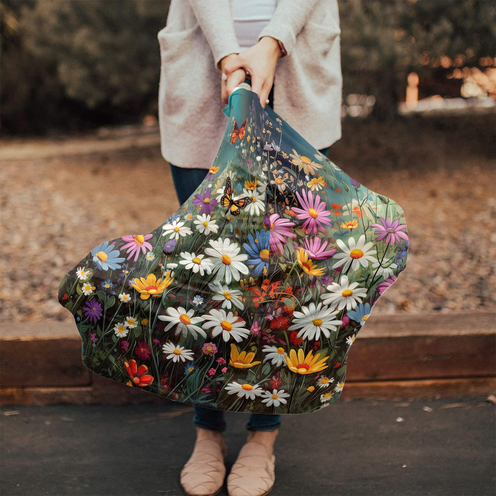 Nursing Cover for Breastfeeding Scarf, Daisy Colorful Flower Baby Car Covers Super Soft Multi Use for Canopy Shopping Cart Cover Blanket Stroller Cover