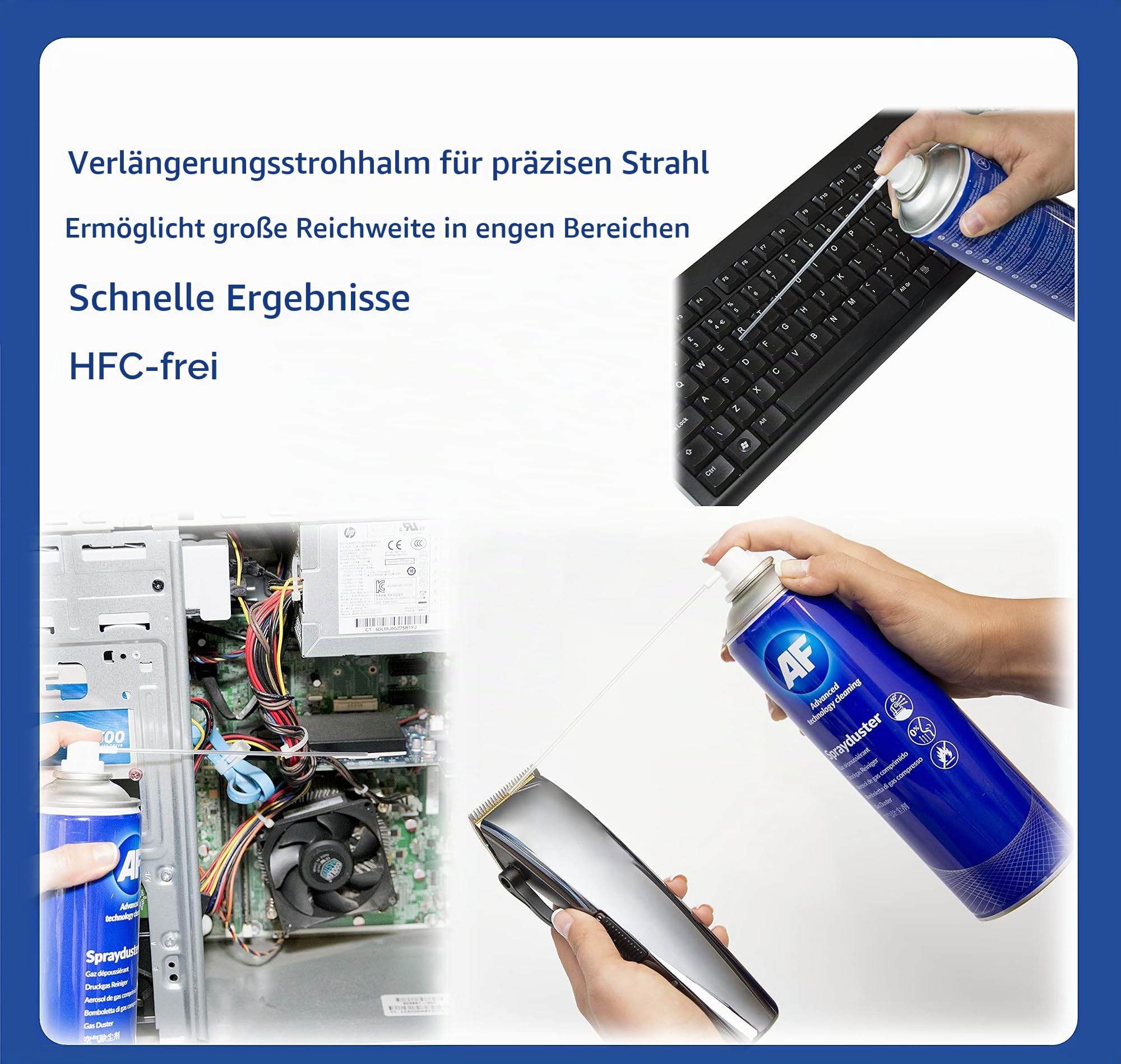 AF Druckluft Reiniger 400 ml | Nicht brennbar, Sprühzerstäuber, Nicht umkehrbar, Für Büro-PCs / Tastatur / Industrieelektronik / Lüfter