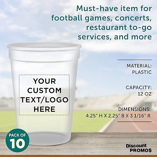 Miniatura 4 de Vasos de plástico desechables personalizados de 12 onzas. Juego de 10, paquete personalizado a granel, perfecto para verano, eventos deportivos,