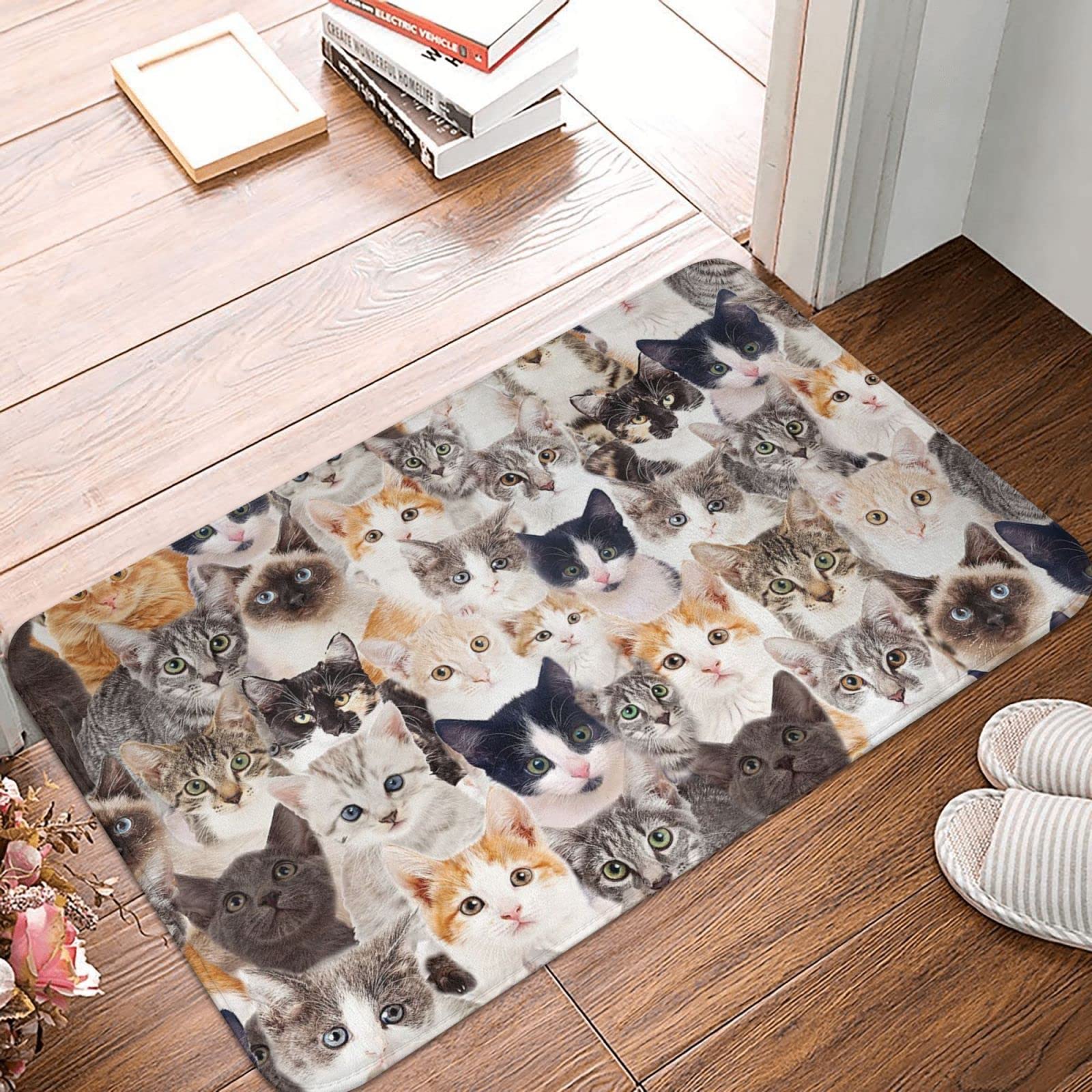 Tapis extérieur imperméable chat mignon antidérapant en caoutchouc lavable pour terrasse