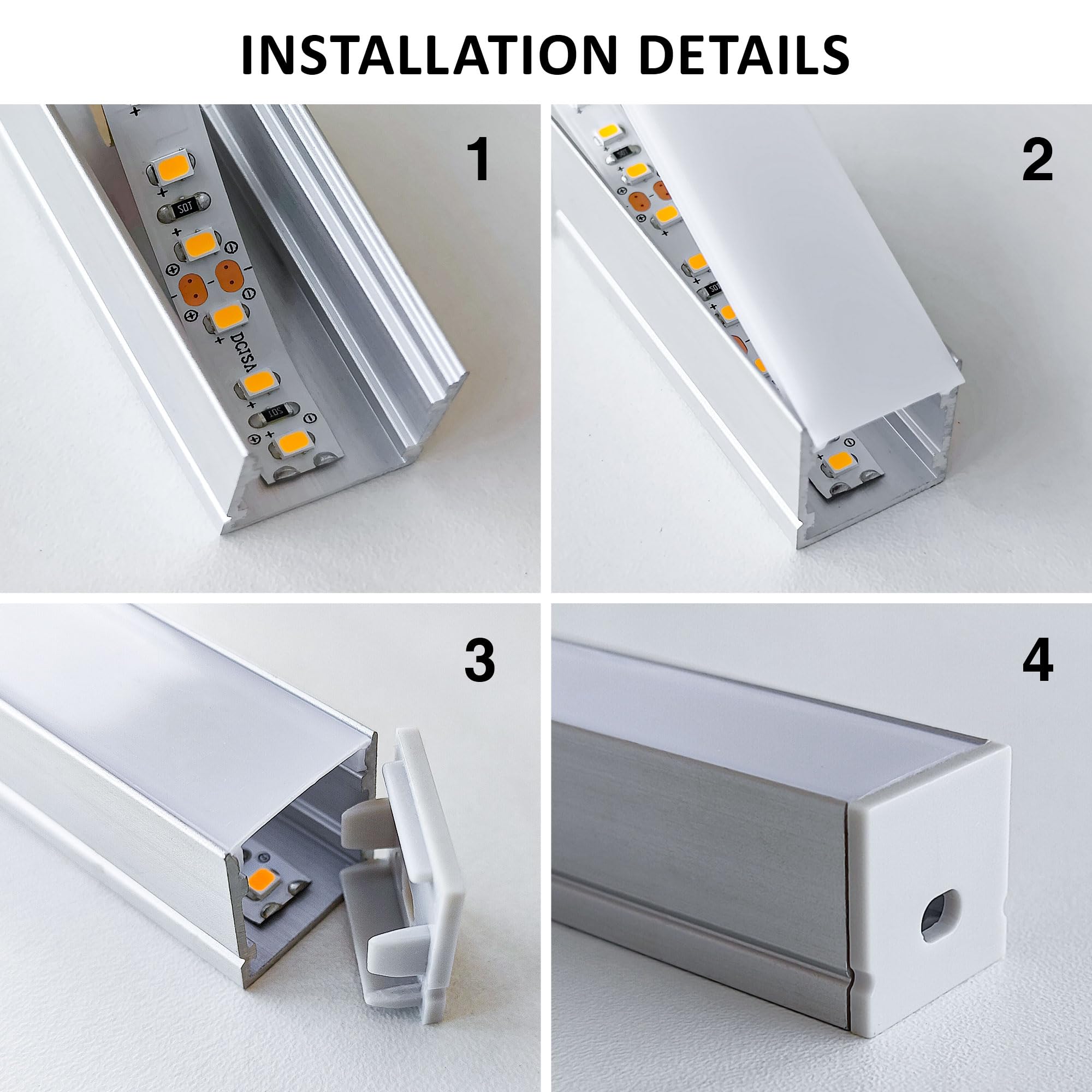 Shine Plus Perfil LED 10 × 2 m, riel LED para instalación empotrada y montaje en superficie con clip, adecuado para tiras LED de un ancho inferior a 15 mm. Dimensiones del difusor LED: 20 x 20 mm.