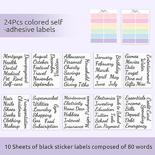 Miniatura 7 de SKYDUE Carpeta de presupuesto con hebilla con sobres con cremallera y juego de 12 calcomanías de presupuesto