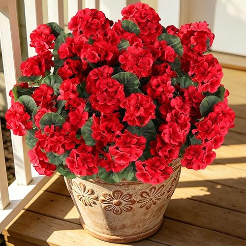 Artificial Flowers for Outdoors, 6 Bundles Realistic Silk Fake Red