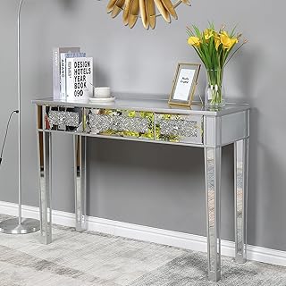Henf Mirrored Console Table Makeup Vanity Table Dressing Desk, Silver 3 ...
