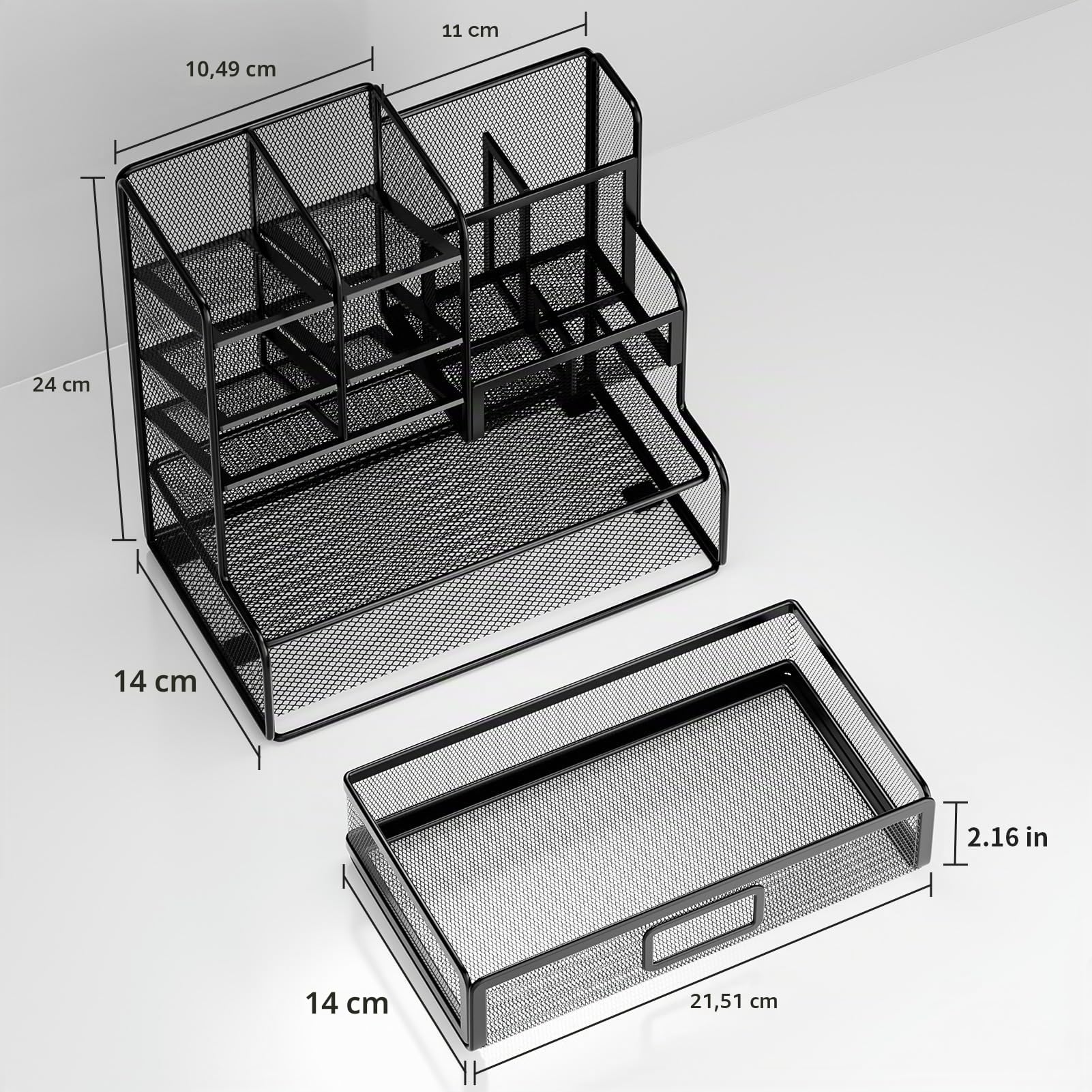 Organiseur de Bureau en Maille,Porte-Stylos Multifonctionnel, Organisateur de Papeterie,Rangement de Bureau et Tiroir pour à Domicile (Noir)