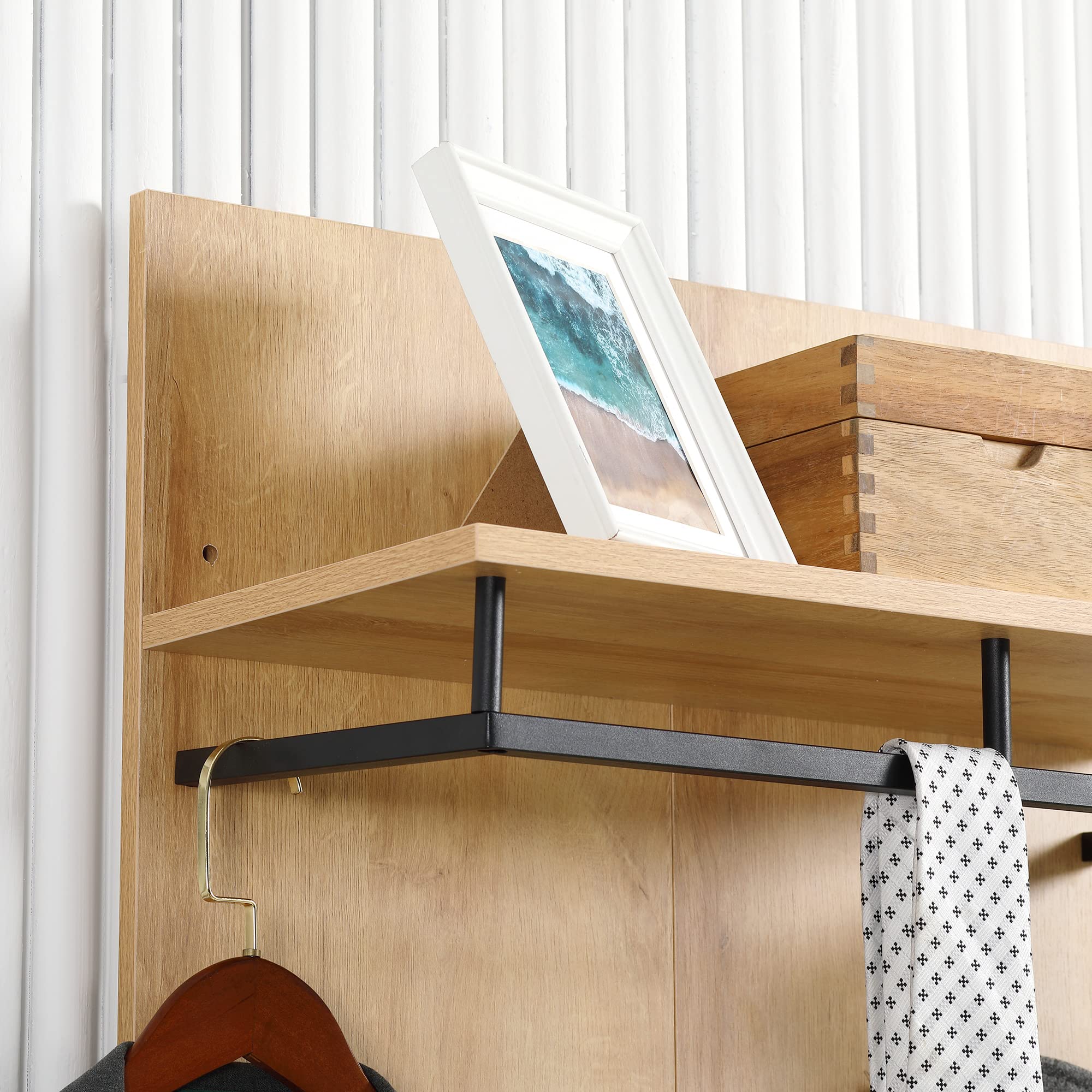 HOMCOM Garderobenset, Komplettgarderobe-Set, Kleiderständer mit Ablage, Flurgarderobe mit Schuhbank, Wandgarderobe, 4 Haken, Flurmöbel für Diele, Natur