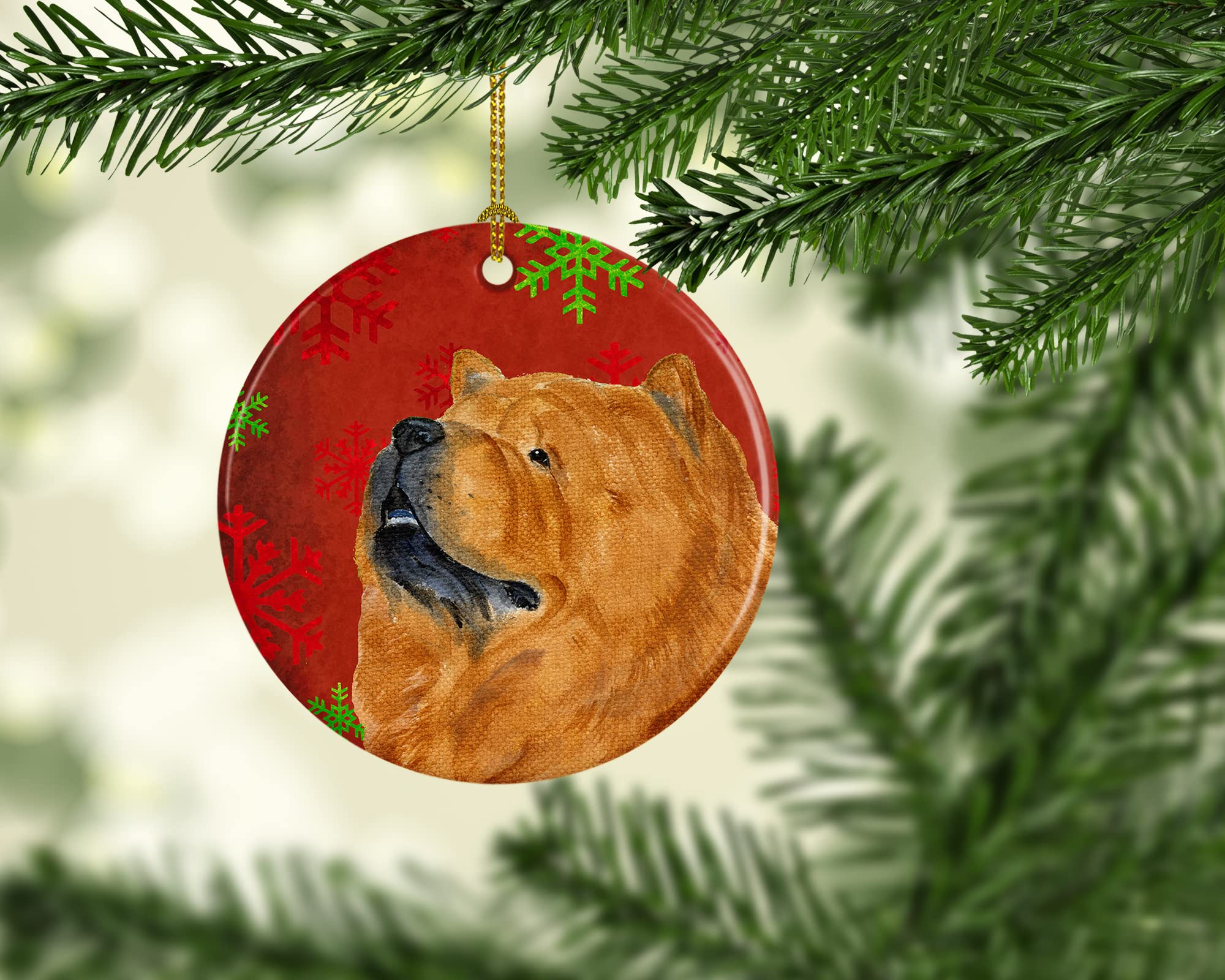 Ornamento Natale Chow Chow Con Fiocchi Di Neve - Caroline's Treasures, Ceramica Bianca 7,1 Cm