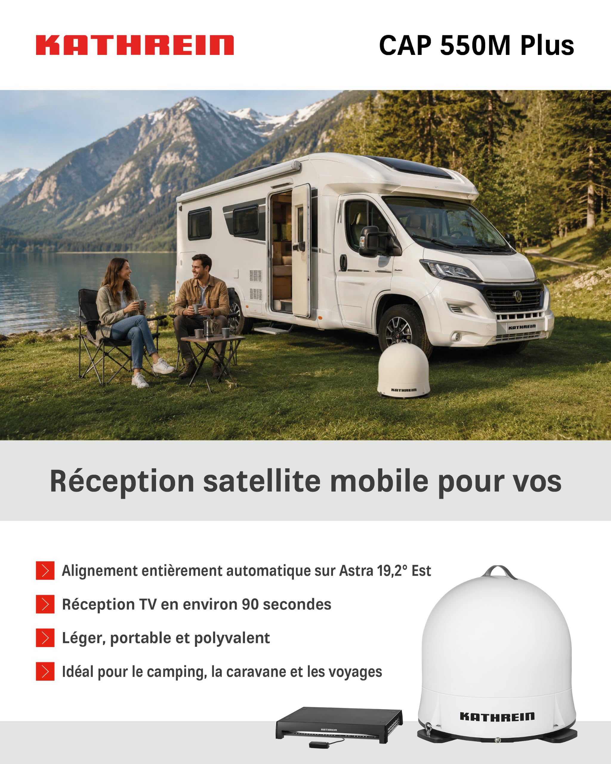 KATHREIN Cap 550M Plus – Antenne Satellite Automatique pour Camping – Blanc
