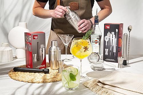 Miniatura 3 de Vacu Vin Cocktail Set Plus - Kit de barman de 7 piezas con herramientas de acero inoxidable - Incluye agitador, jigger, Muddler, colador, vertedor,