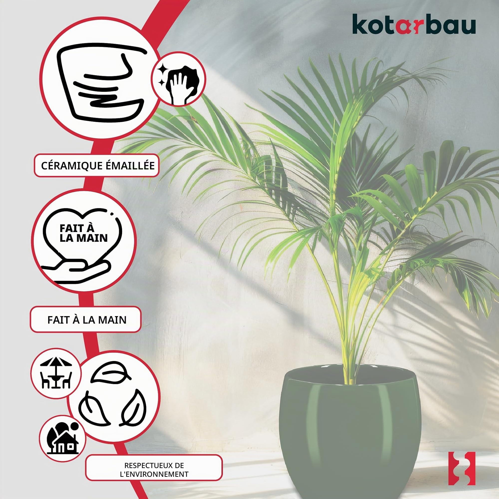 KOTARBAU® Pot De Fleurs Rond Vert De ⌀ 26 cm | Pot en Céramique Émaillée pour Fleurs Et Herbes | Cache-Fleurs en Céramique Émaillée | Cache Fleurs en Céramique | Pot De Fleurs avec Finition Brillante